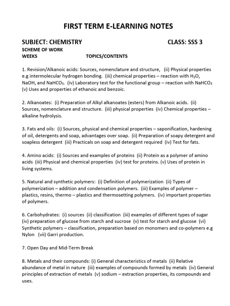 Chemistry E-Learning Notes for SSS 3 | PDF | Carbohydrates | Polymers