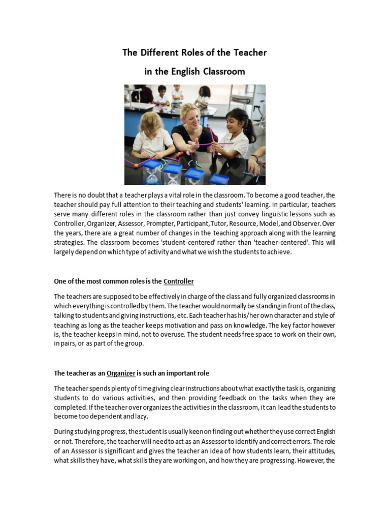 Teacher Roles in English Classrooms | PDF | Teachers | Learning