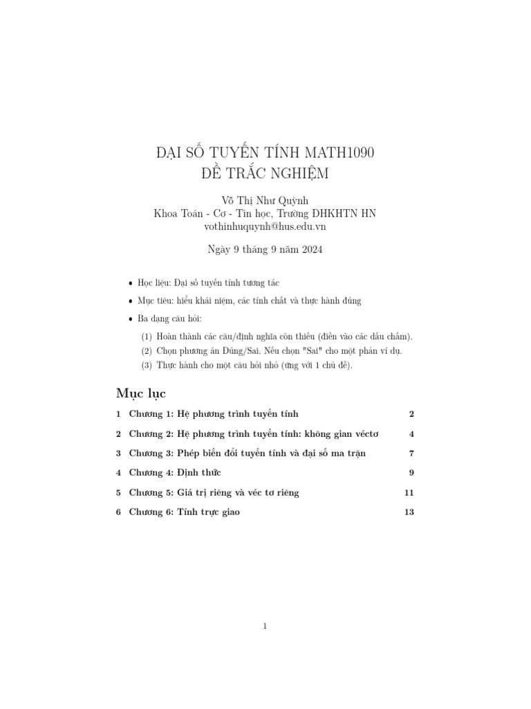 Mat1090.Ngan Hang de Trac Nghiem 2023 | PDF