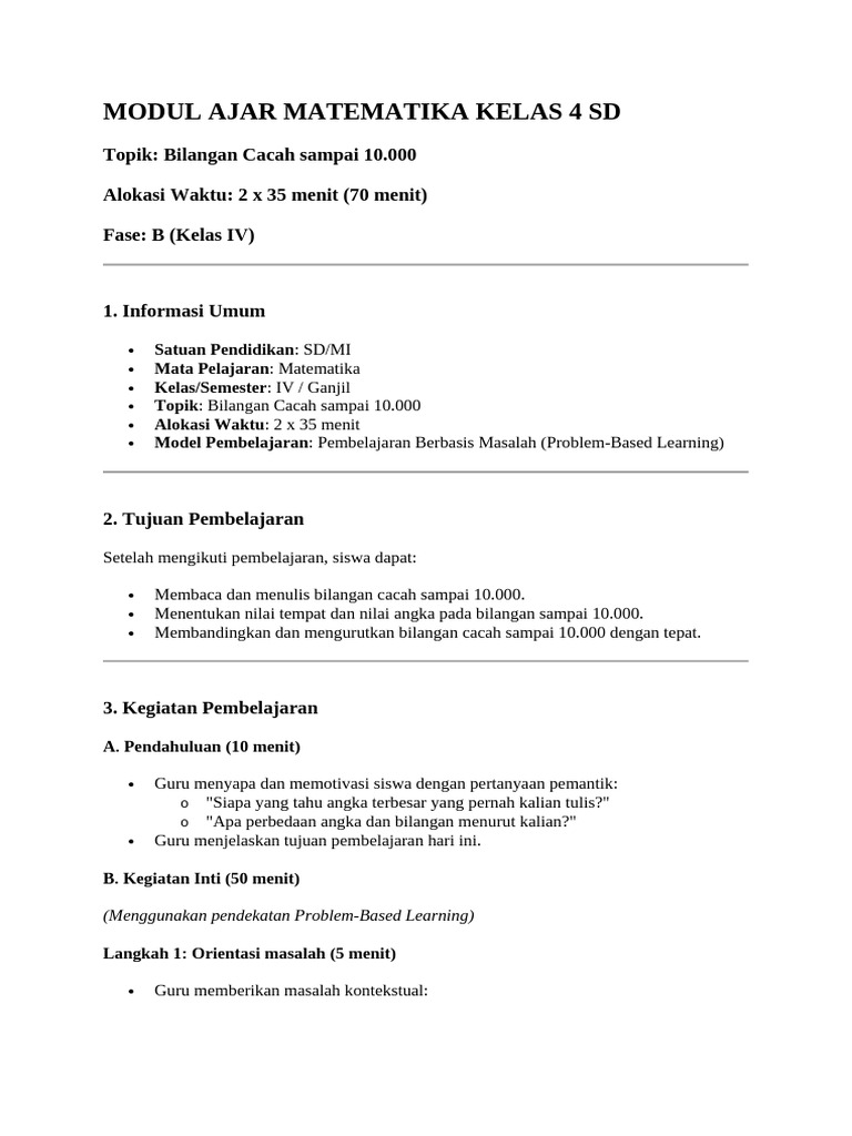 Modul Ajar Matematika Kelas 4 SD | PDF