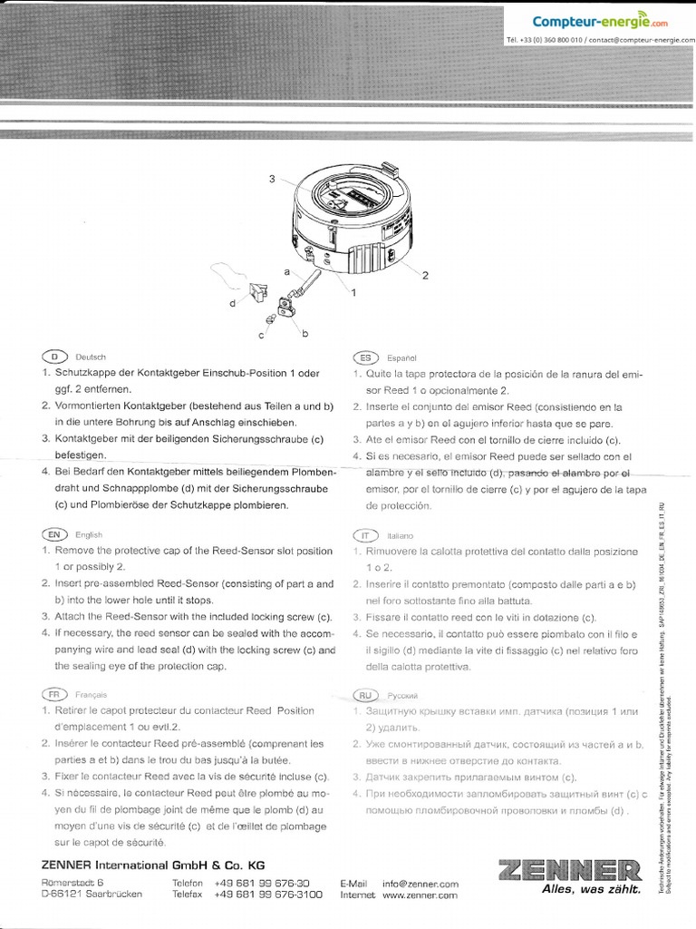 Zenner Emetteur Impulsion 149529 Fiche Technique Compteur Energie | PDF