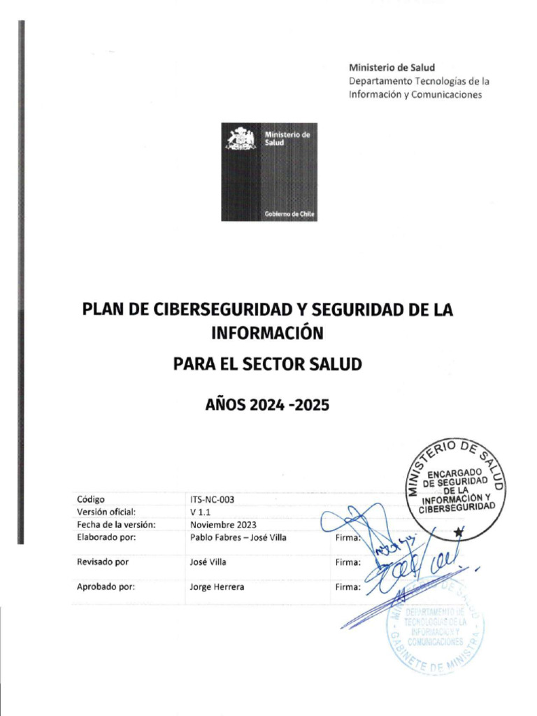Plan de Ciberseguridad y Seguridad de La Informacion Sector Salud 2024 ...