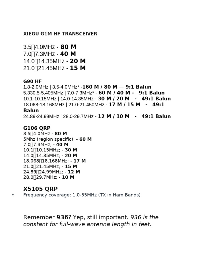 Ham Bands Per Radio Model Pdf