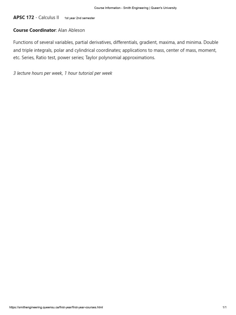 APSC 172-Calculus 2 Several Variable | PDF