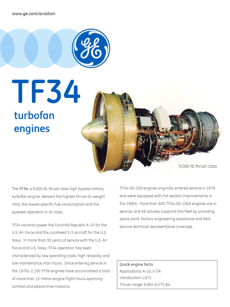 TF34 Turbofan Engine Overview | PDF | Monoplane | Jet Aircraft