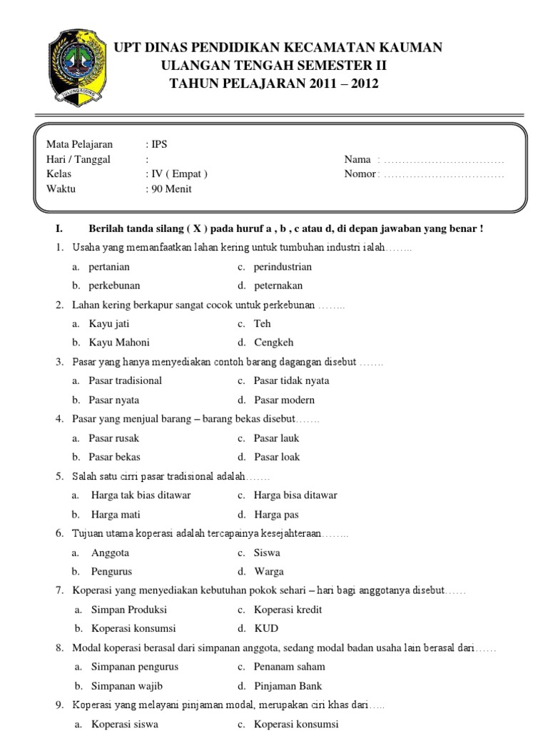Soal Dan Kunci Uts Ips Kelas Iv