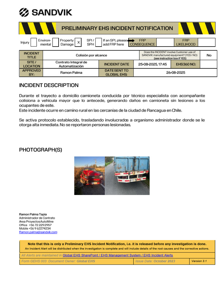 Preliminary EHS Incident Notification | PDF