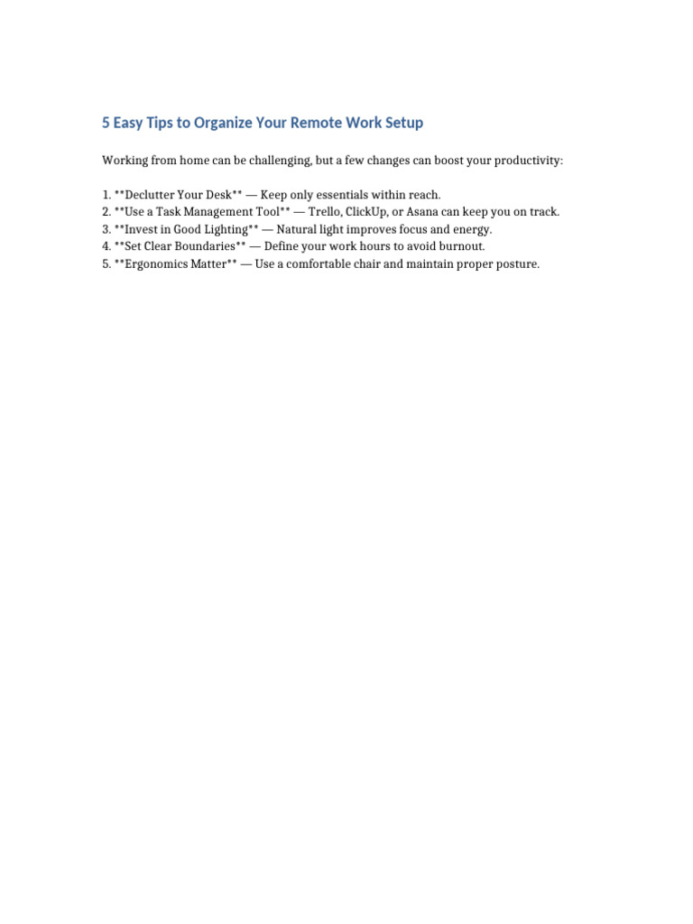 5 Easy Tips To Organize Your Remote Work Setup | PDF