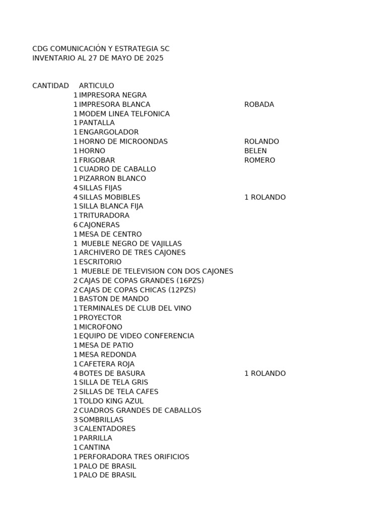 Inventario CDG | PDF