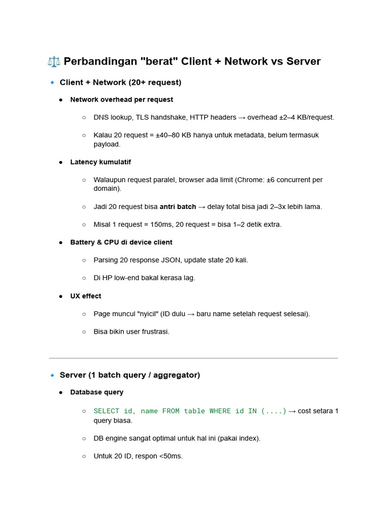 Perbandingan - Berat - Client + Network Vs Server | PDF