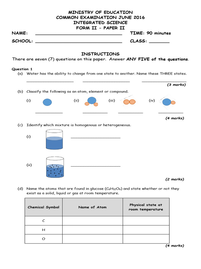 Integrated Science Exam Paper II 2016 | PDF | Mixture | Radiation