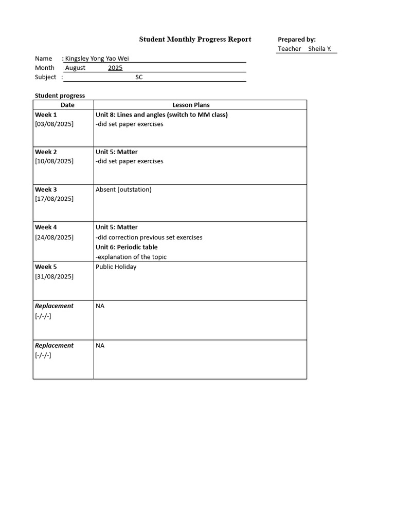 August 2025 Student Math Progress Report | PDF | Mathematics | Physics