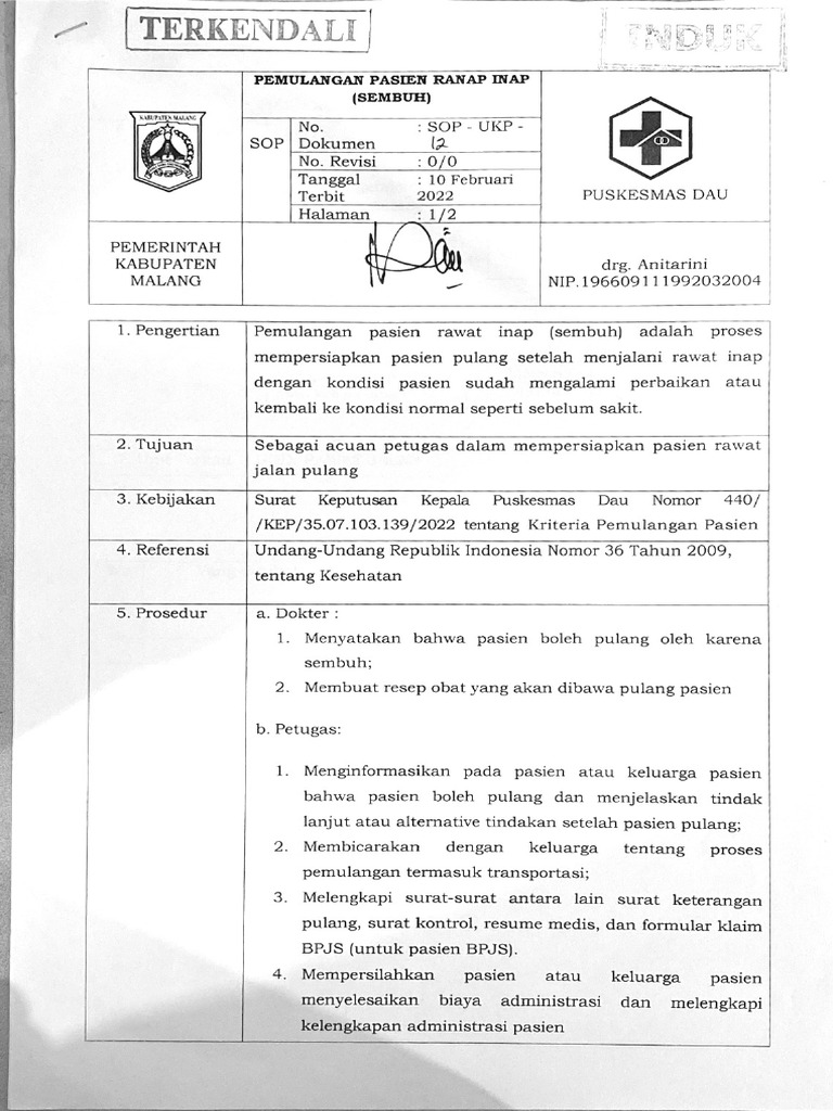 SOP Pasien Ranap Sembuh | PDF