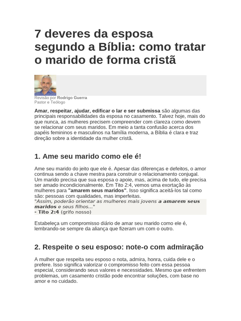 Deveres da Esposa na Bíblia | PDF | Amor | Casamento
