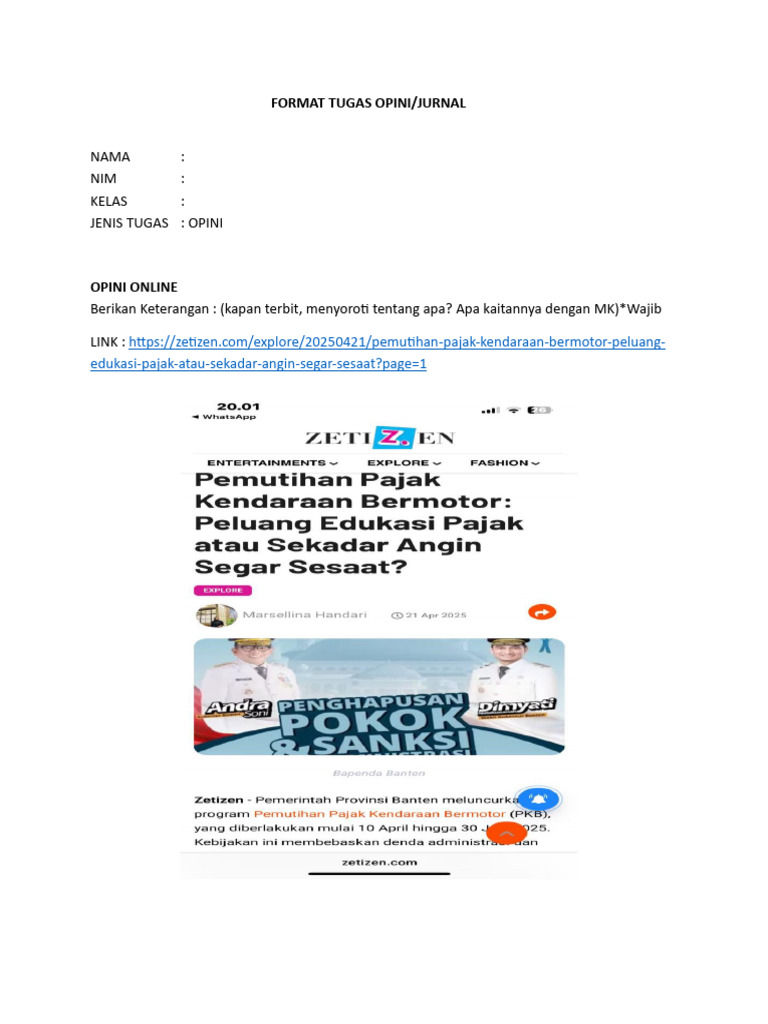 Format Tugas Opini dan Jurnal Pendidikan | PDF