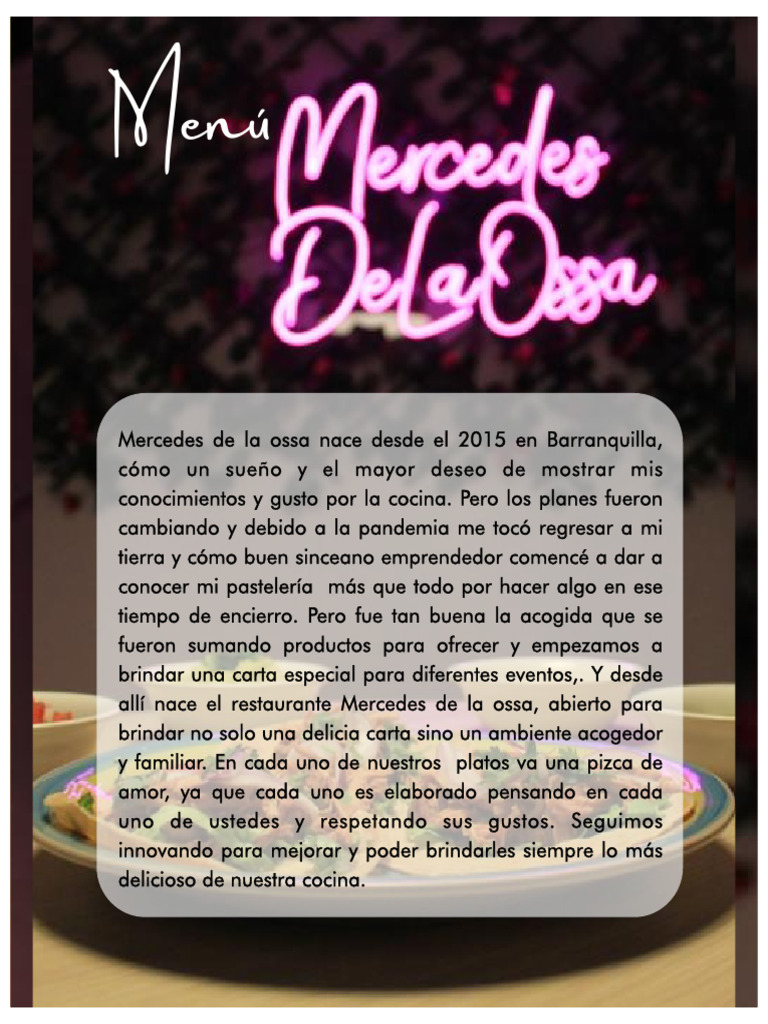 Menú del Restaurante Mercedes de la Ossa | PDF | Cocinando | Alimentos