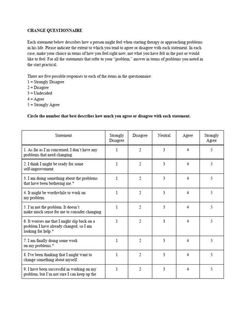 Change Readiness Questionnaire | PDF | Psychology | Psychological Concepts