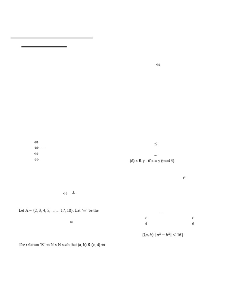 Relations and Equivalence Concepts Quiz | PDF | Function (Mathematics ...