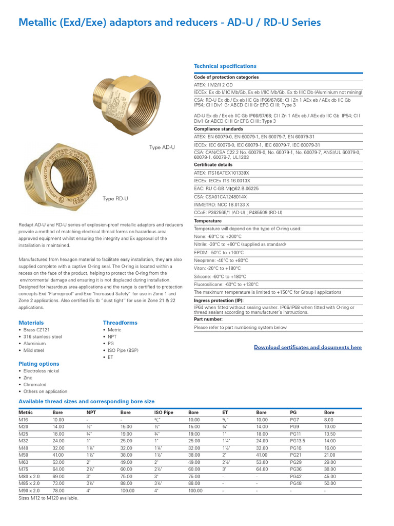 Explosion-Proof Metal Adaptors & Reducers | PDF | Pipe (Fluid ...