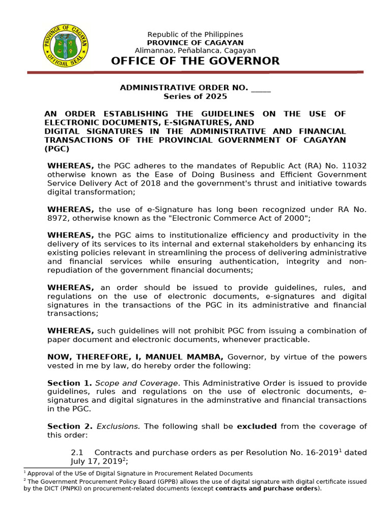 Guidelines for E-Documents in Cagayan Government | PDF | Public Key ...
