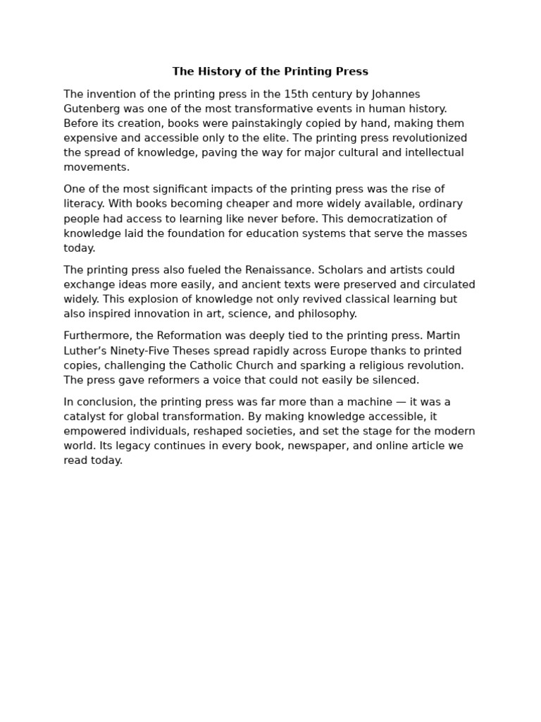 Impact of the Printing Press on Society | PDF