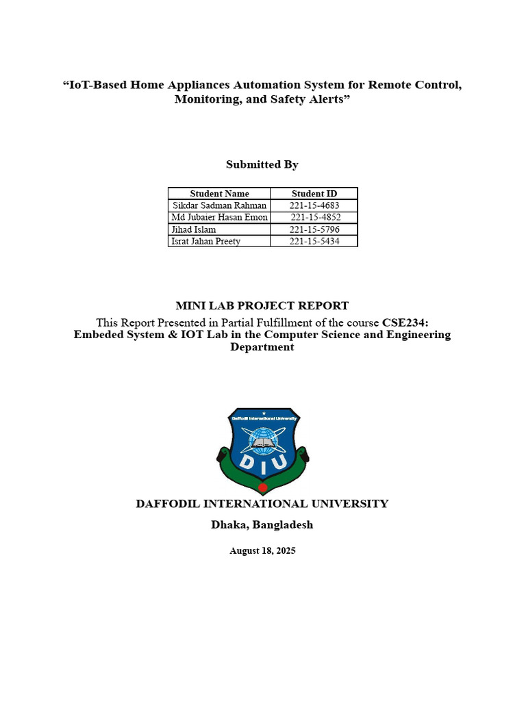 IoT Home Automation System Report | PDF | Internet Of Things | Home ...