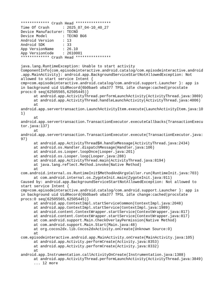 TECNO BG6 Crash Log Analysis | PDF | Mobile Software | Software Engineering