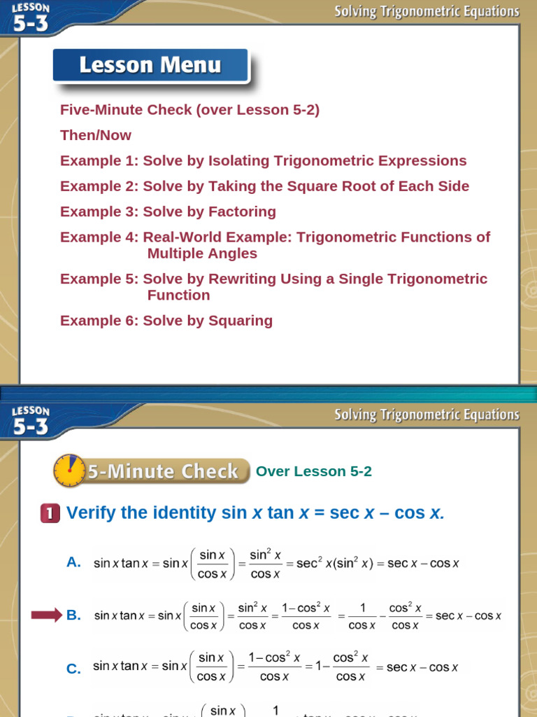 Trigonometric Equations and Identities Guide | PDF | Trigonometric ...