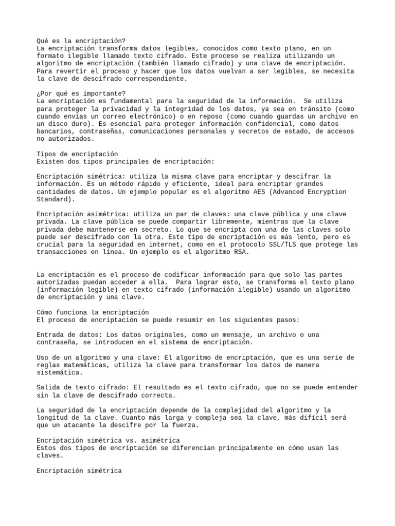 Qué es la encriptación y su importancia | PDF | Cifrado | Clave ...