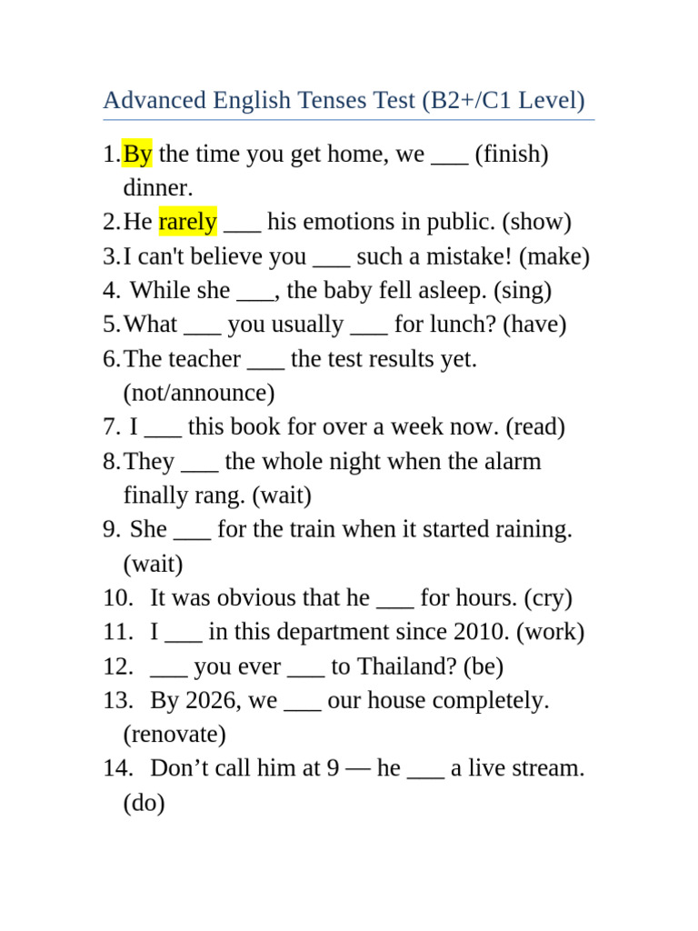 Advanced English Tense Test | PDF