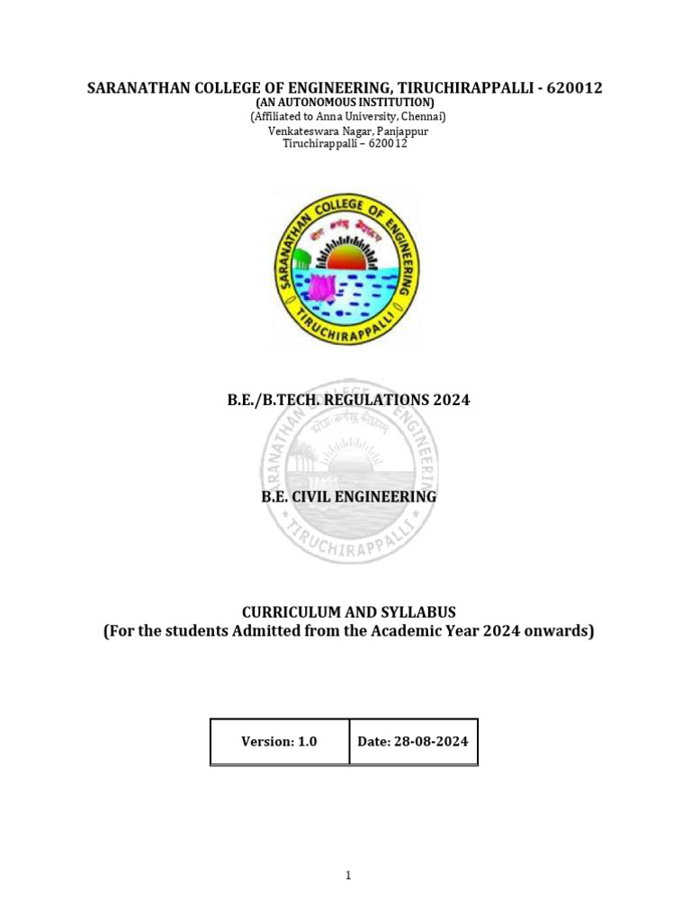 B.E. Civil Engineering Curriculum 2024 | PDF | Integral | Waves