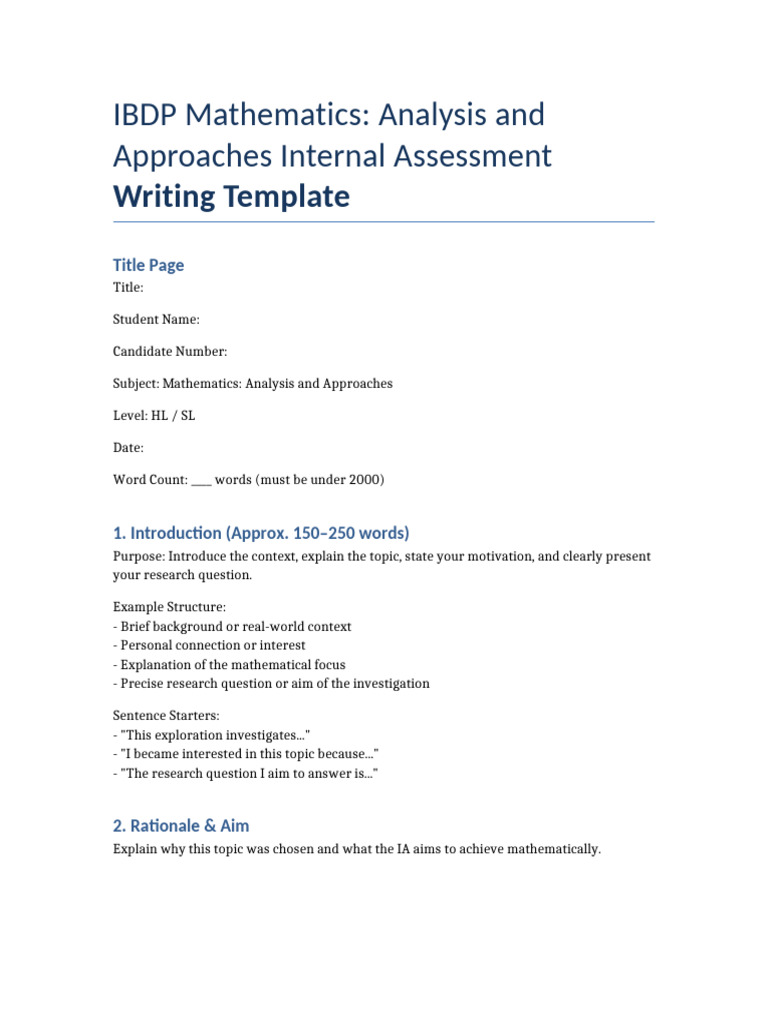 IBDP Math IA Writing Template | PDF