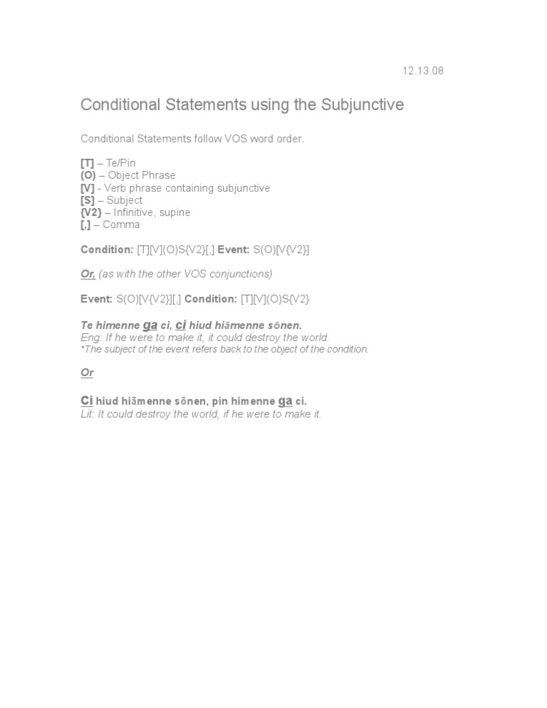 Subjunctive Conditional Statements Guide | PDF