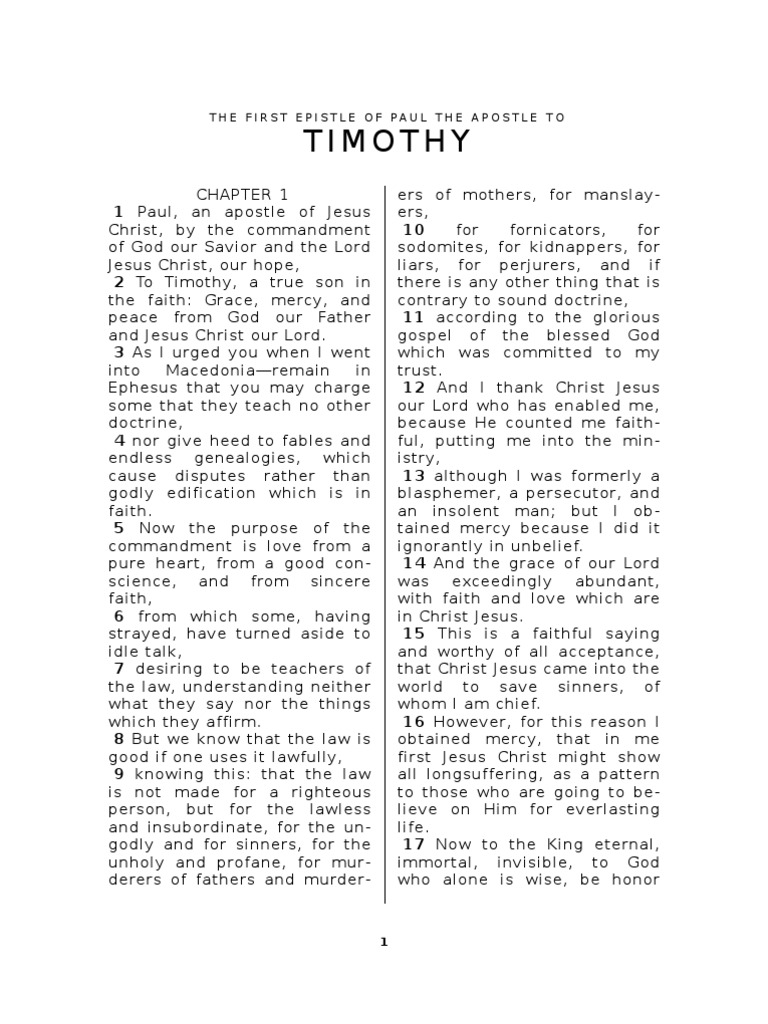 Timothy: The First Epistle of Paul The Apostle To | PDF | Divinity | Faith