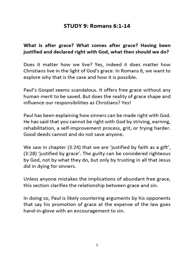 CCU - GG Leaders Notes Romans 6 - 1-14 Study 9 | PDF | Epistle To The ...