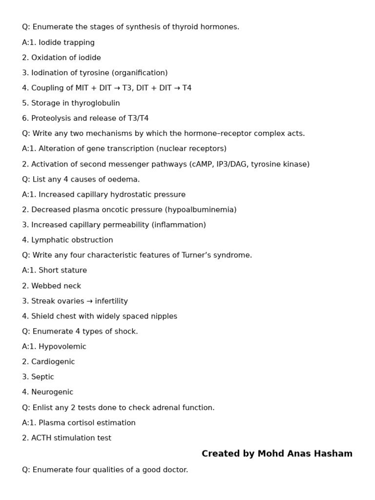 Physiology p1 Baq Pyqs Anas | PDF | Endocrine System | Medical Specialties