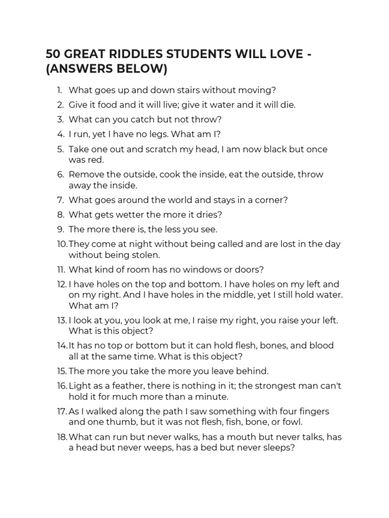 50 Great Riddles Students Will Love | PDF