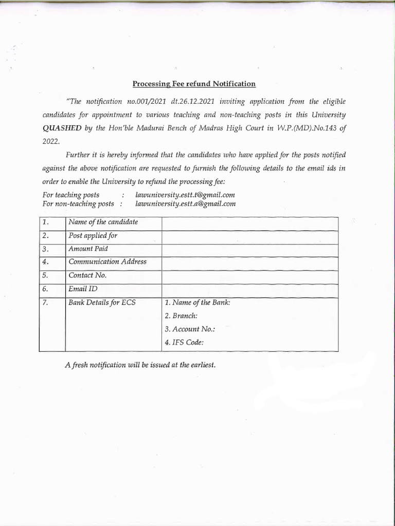 Refund Notification | PDF