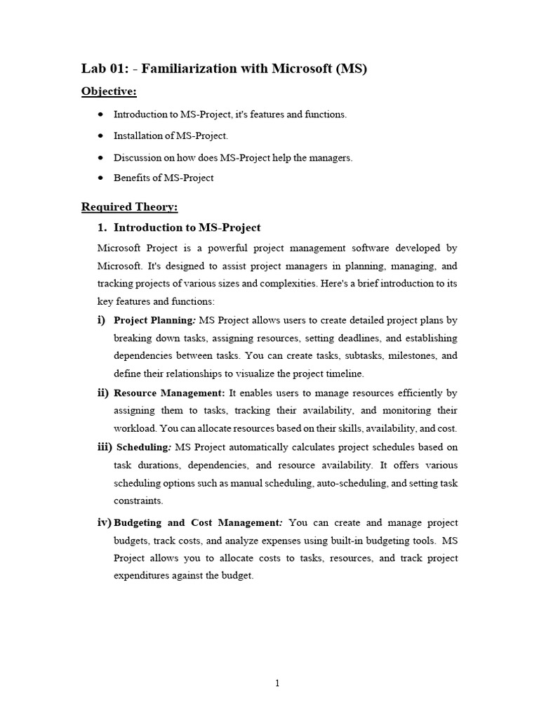 Introduction to Microsoft Project Features | PDF | Project Management ...