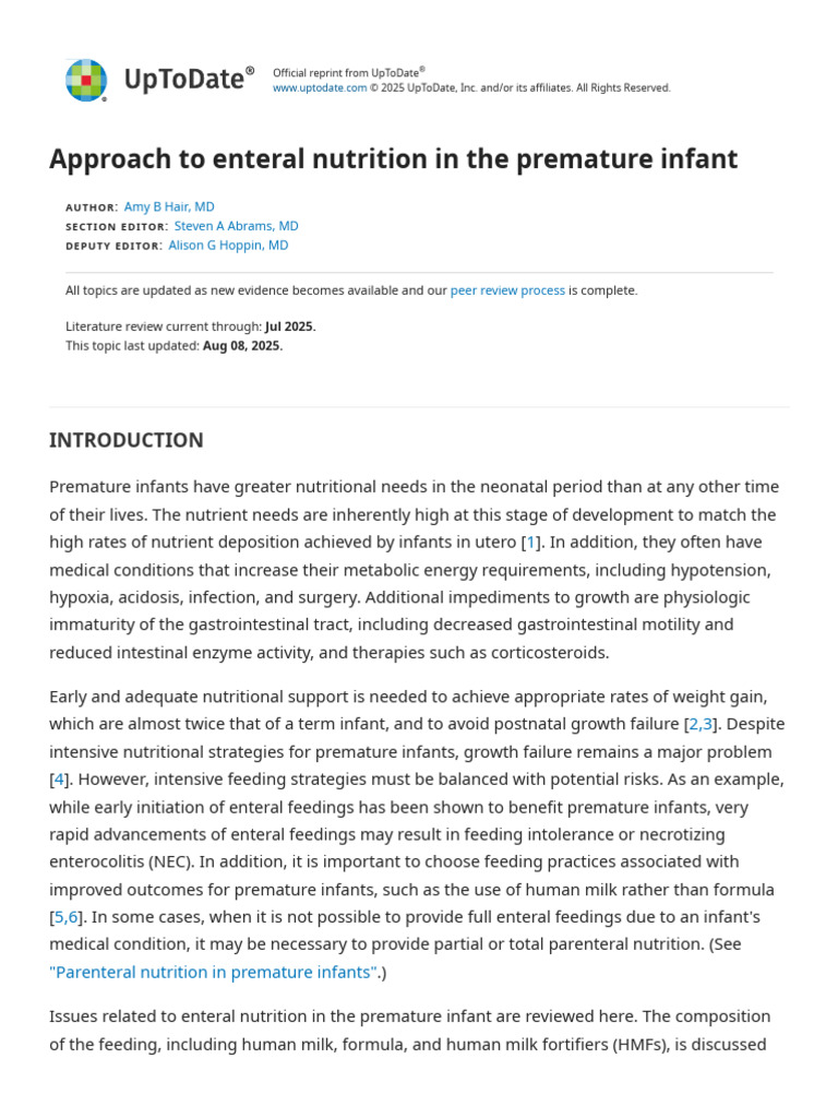 Enteral Nutrition for Premature Infants | PDF | Preterm Birth | Low ...