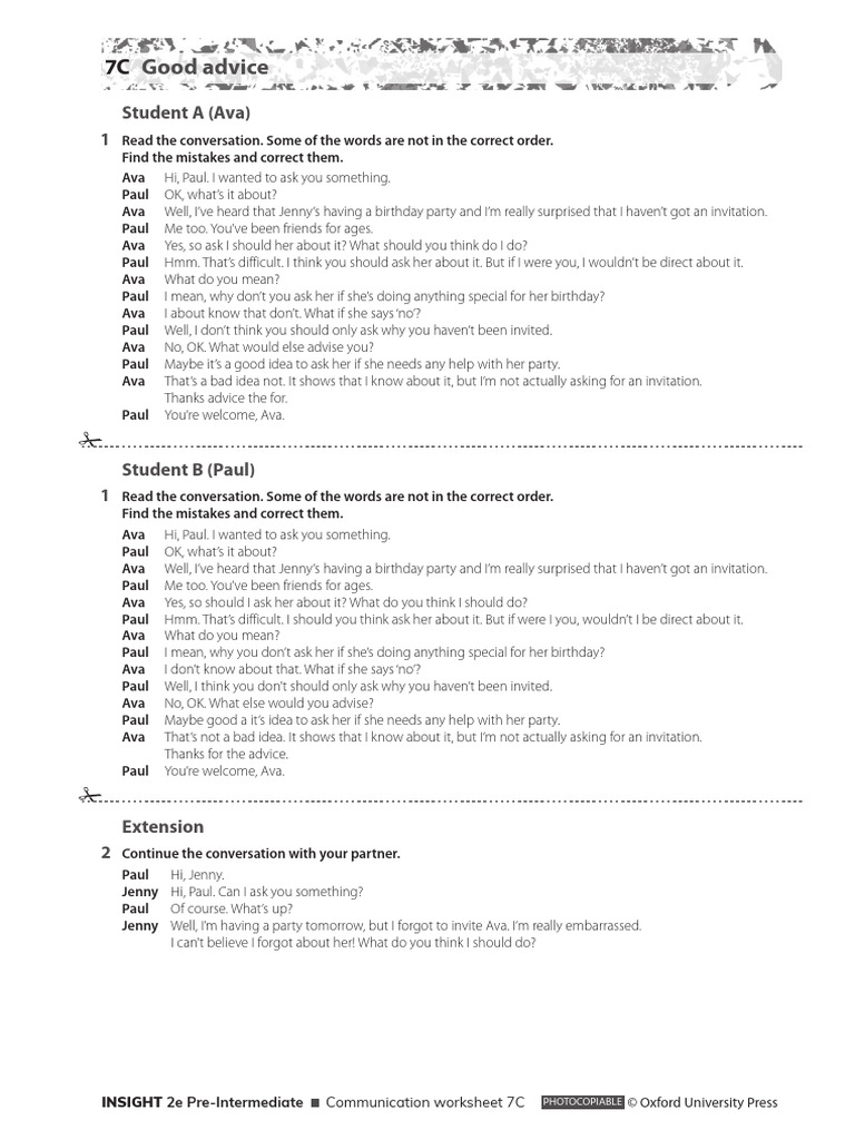 Insight2e Preint Comm Worksheet 7C | PDF