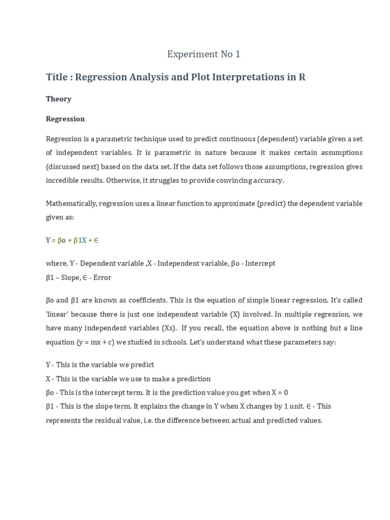 Regression Analysis in R: Techniques & Assumptions | PDF | Errors And ...