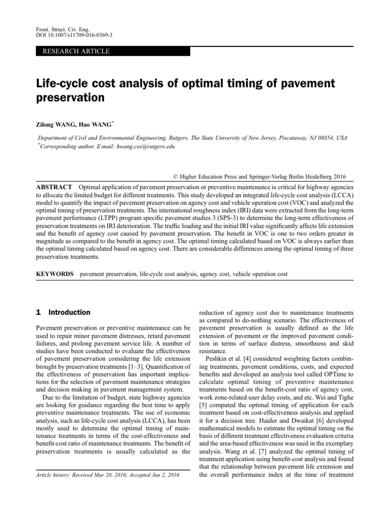 Life-Cycle Cost Analysis of Optimal Timing of Pavement Preservation ...