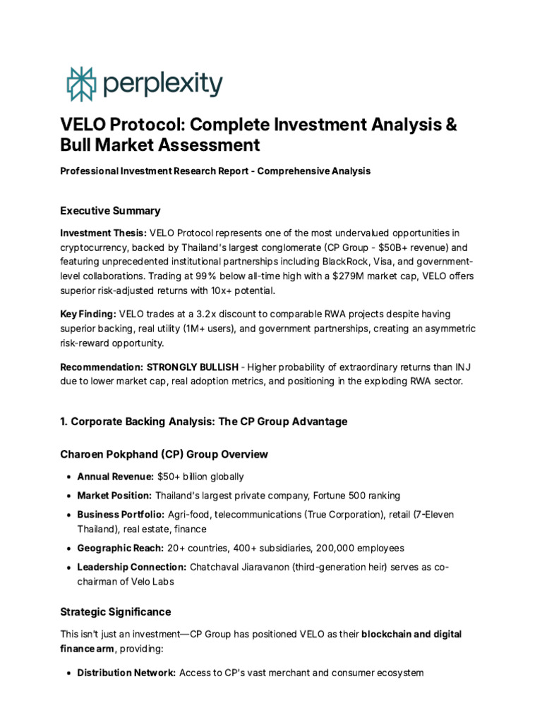 VELO Protocol - Complete Investment Analysis & Bull | PDF | Cryptocurrency  | Risk