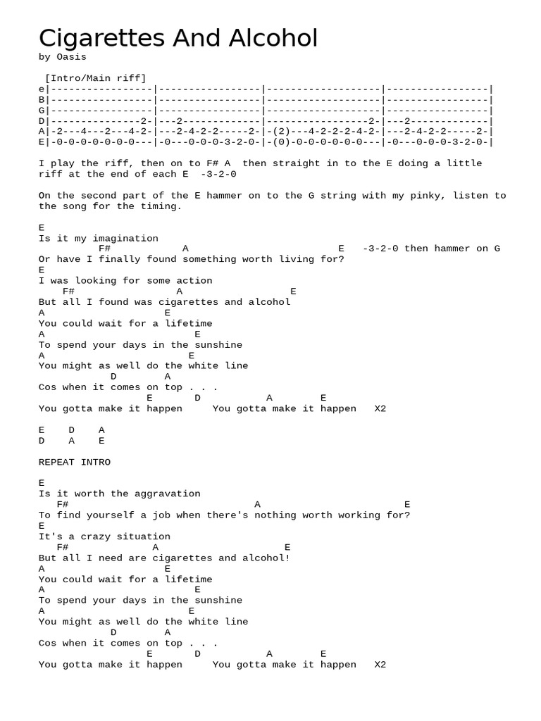 cigarettes and alcohol oasis lyrics Cigarettes & Alcohol Oasis Script Quote Song Lyric Print Oasis | Noel Gallagher Handwritten