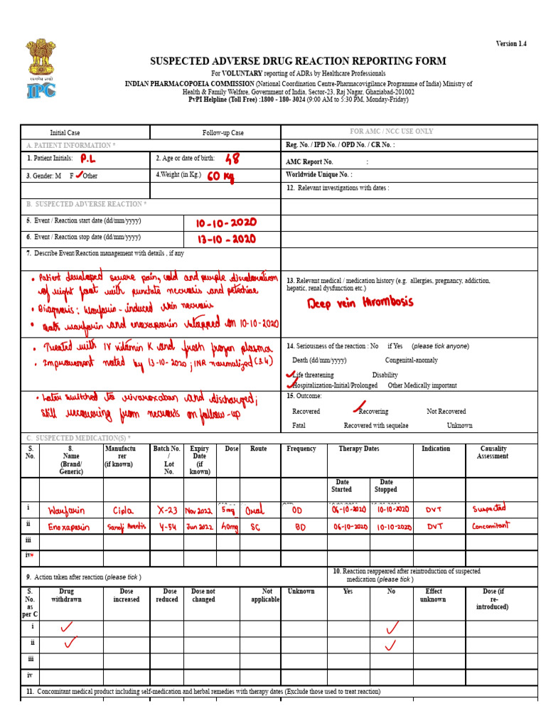 ADR Reporting Form for Healthcare Professionals | PDF ...