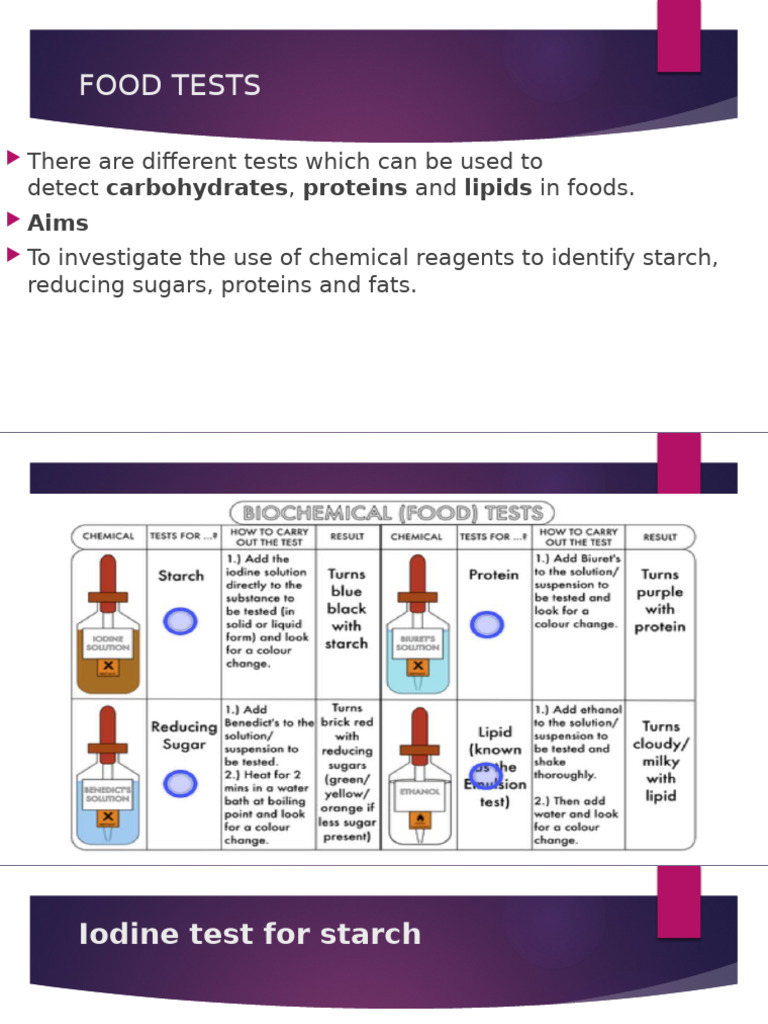 Food Tests for Carbohydrates, Proteins, Lipids | PDF | Carbohydrates ...
