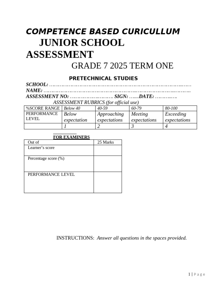 Grade 7 Pretechnical Studies QST 2025 Teacher - Co .Ke 6 | PDF | Chess ...
