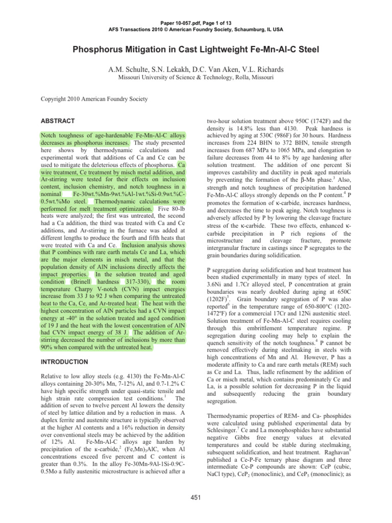 Phosphorus | PDF | Steel | Calcium