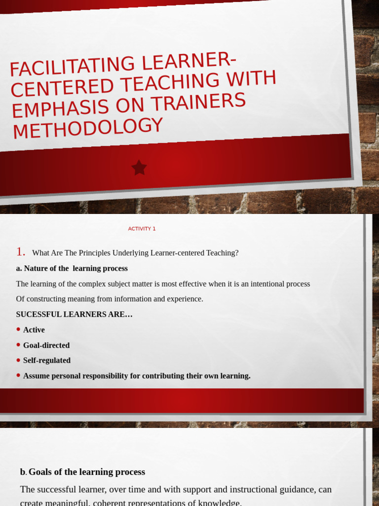 Facilitating Learner Centered Teaching With Emphasis On Trainers ...